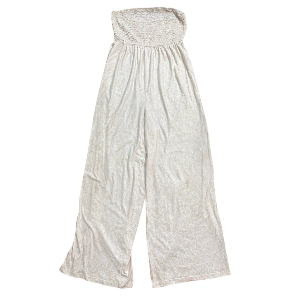 Cupshe Strapless Smocked Wide Leg Jumpsuit Size Medium White Pale Pink